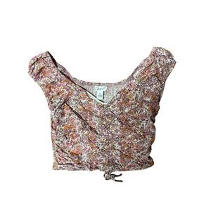 Japna Floral Crop Top Orange Pink Rayon Womens Medium